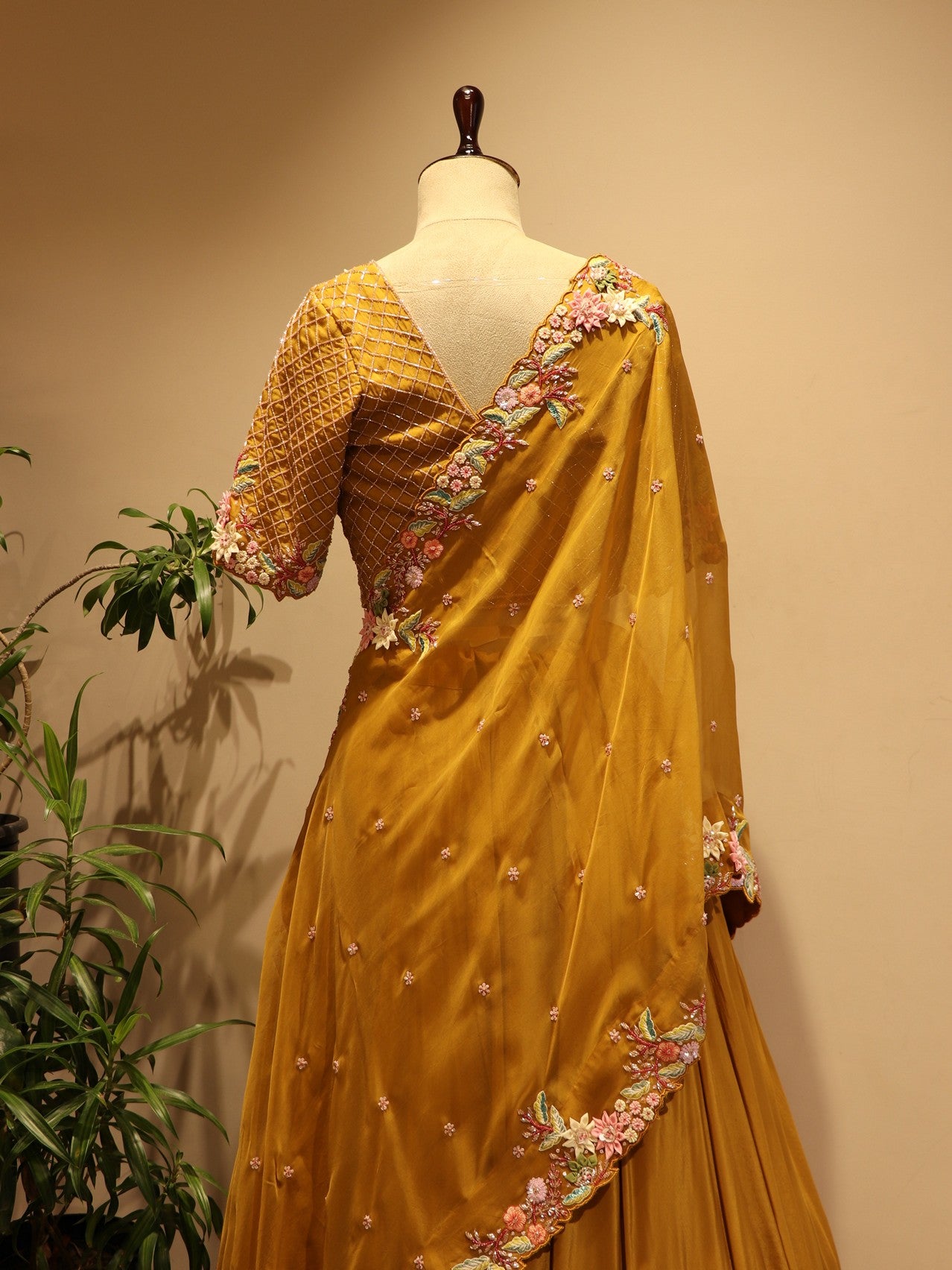 Mustard yellow embroidered lehenga set