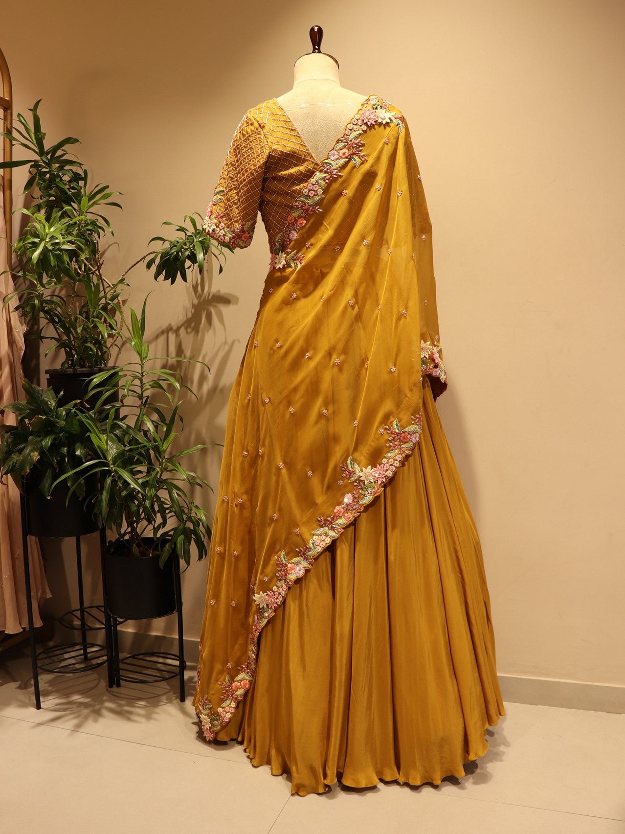 Mustard yellow embroidered lehenga set