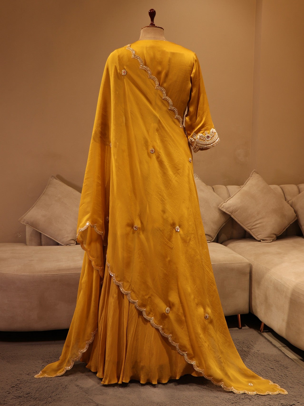 Rust Yellow kurta with skirt dupatta