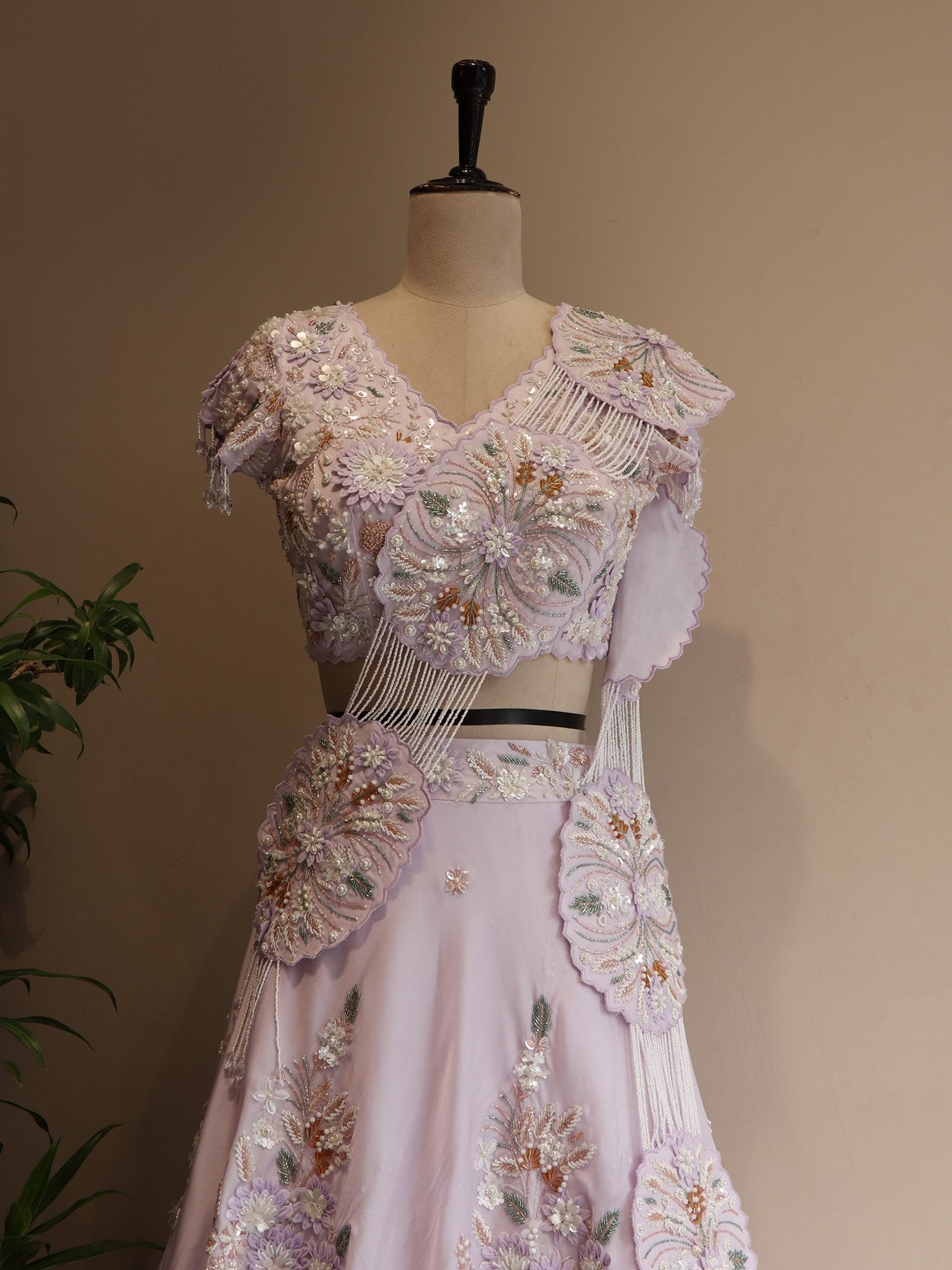 Lilac lehenga with drape dupatta