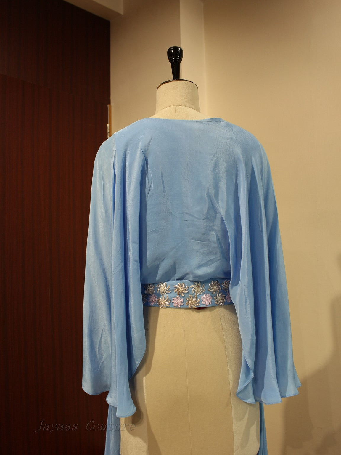 Blue crop top palazo with belt
