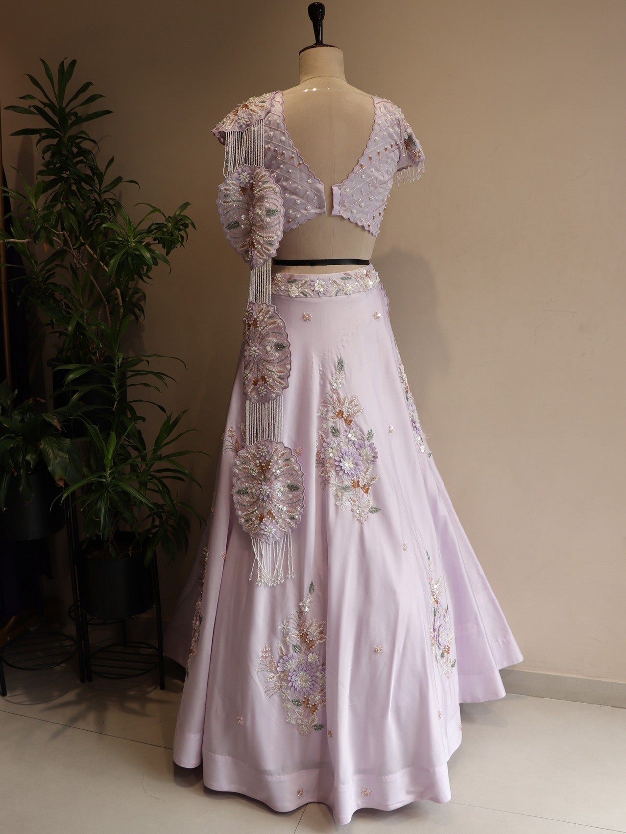 Lilac lehenga with drape dupatta