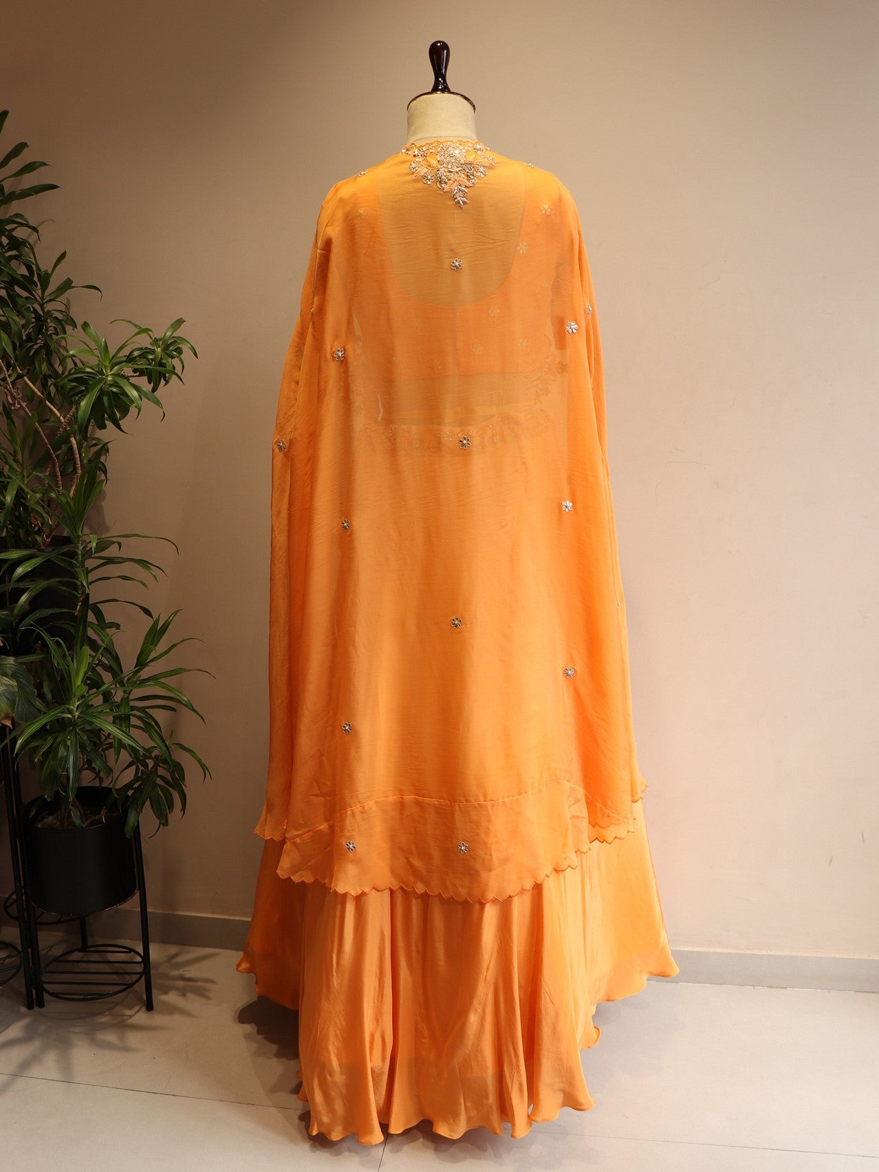 Rust orange shaded crop top skirt cape