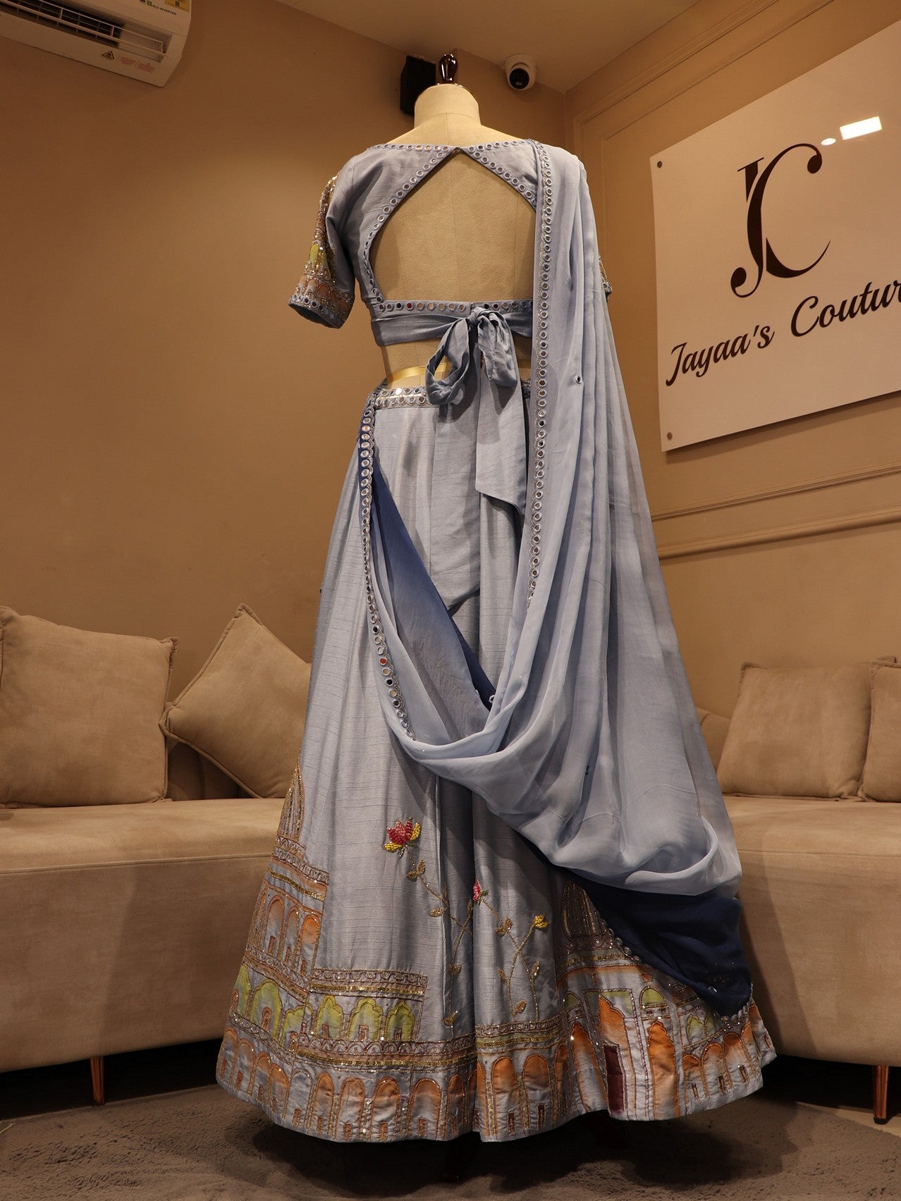 Powder blue hand painted lehenga set