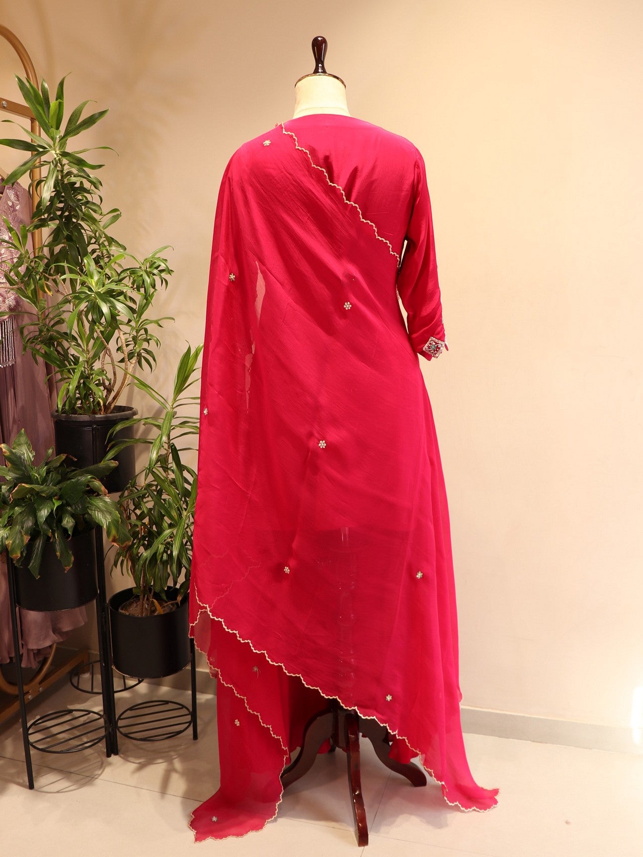 Hot pink Kurta plazo dupatta