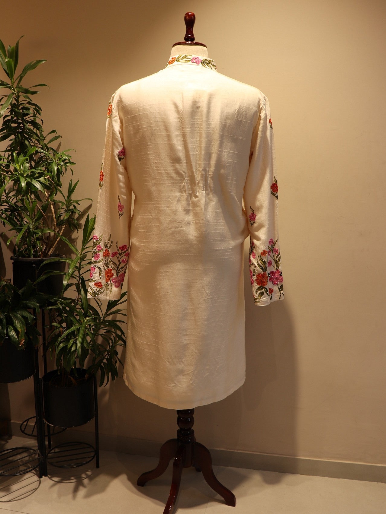 White hand painted mens kurta with pants
