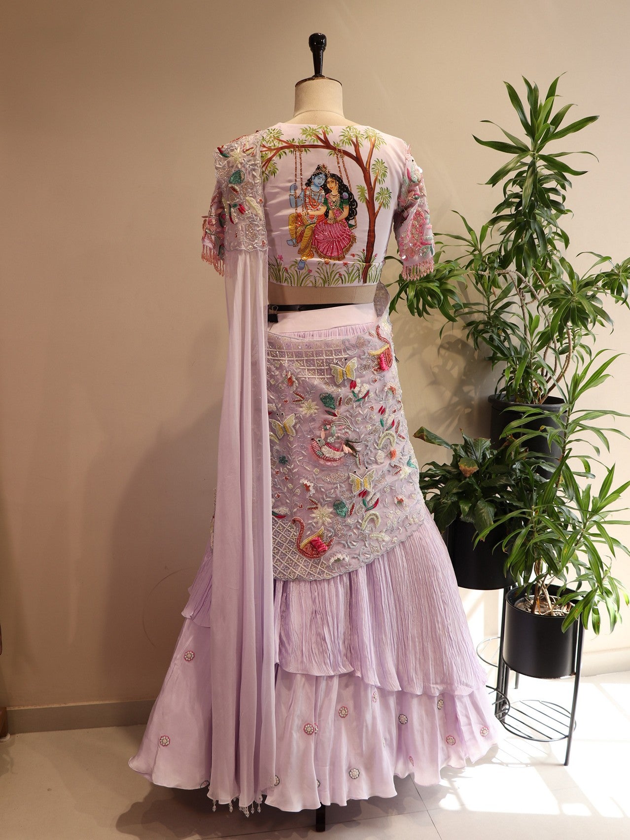 Lavander radha krishna ji hand painted lehenga set