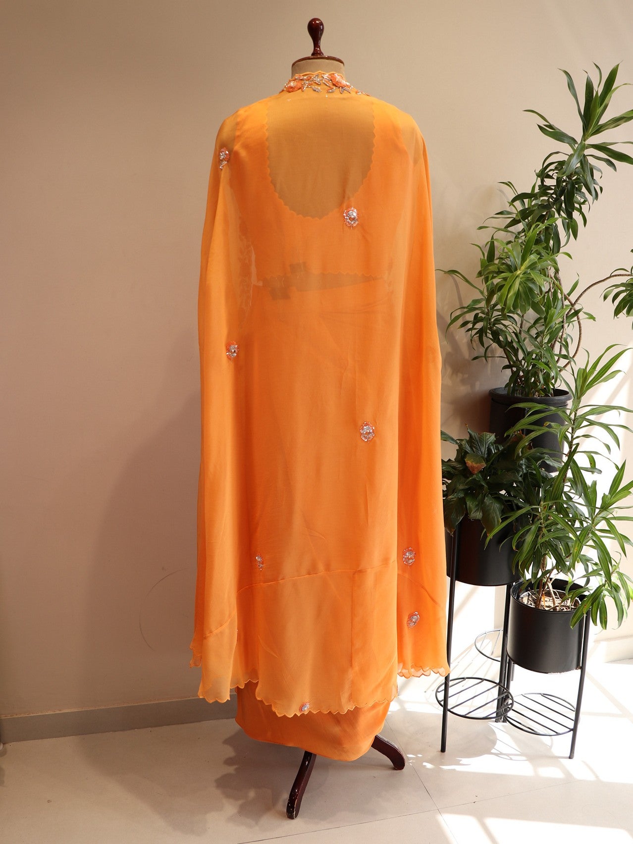 Rust orange crop top skirt with cape