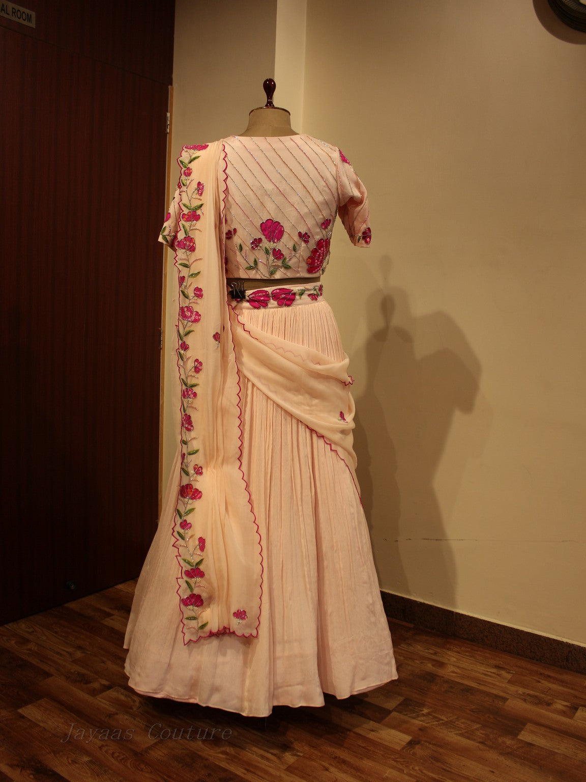 Blush pink bandhej lehenga with dupatta