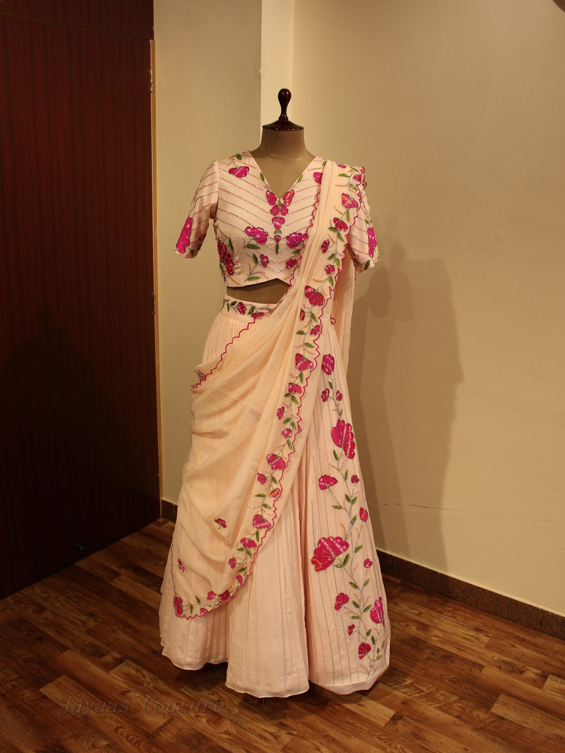 Blush pink bandhej lehenga with dupatta