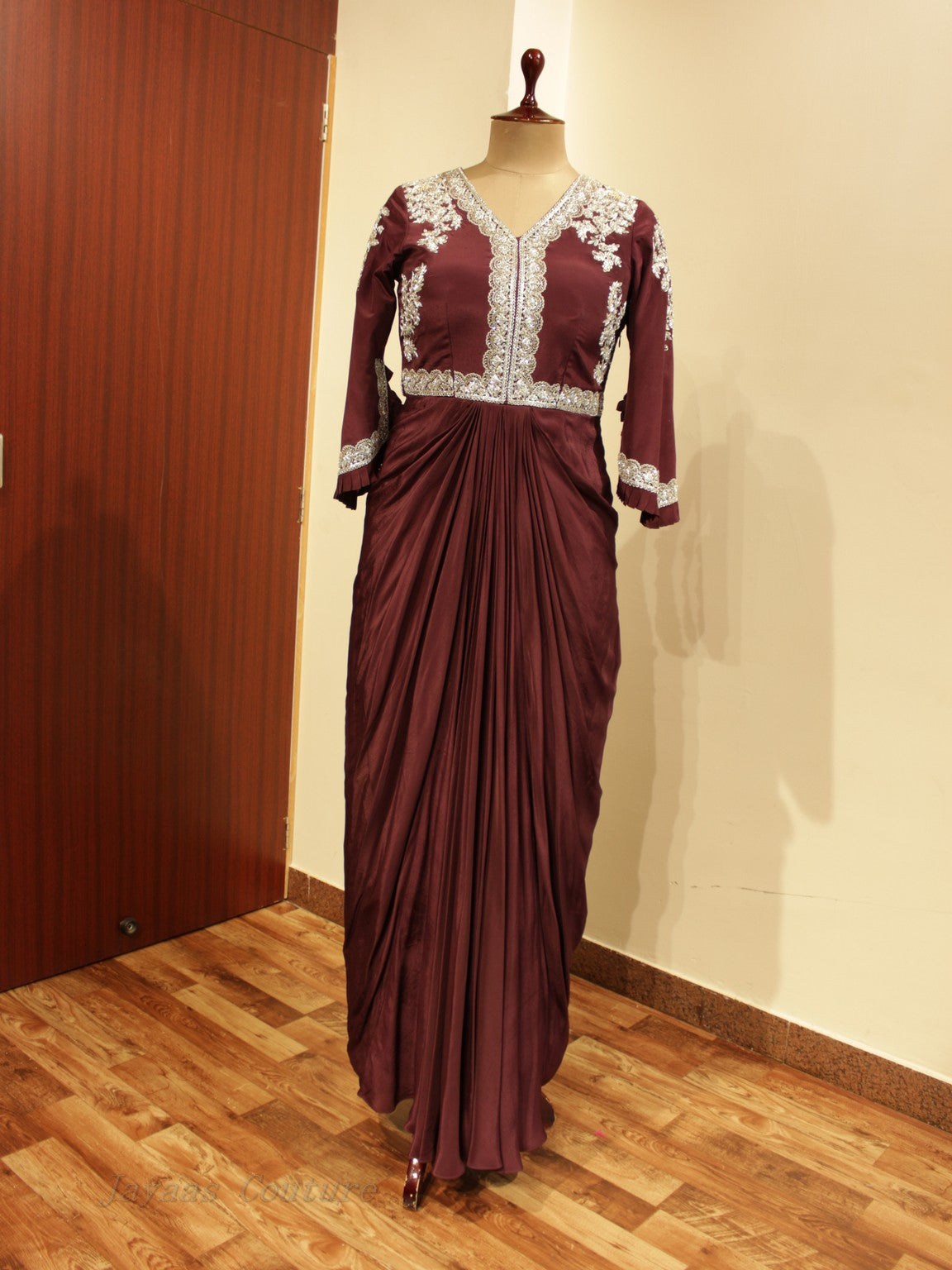 Deep wine drape gown