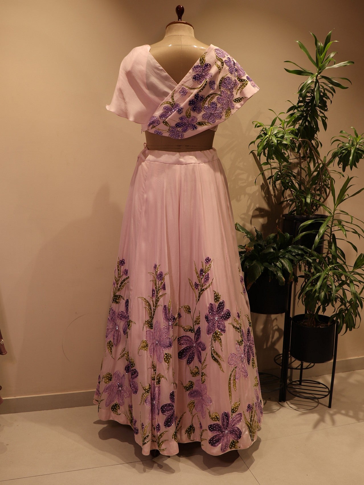 Blush pink hand painted cape top with skirt