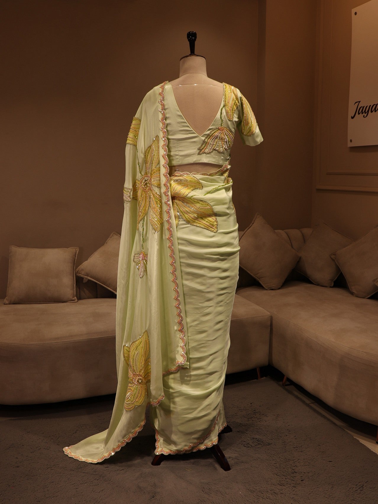 Mint green applique saree