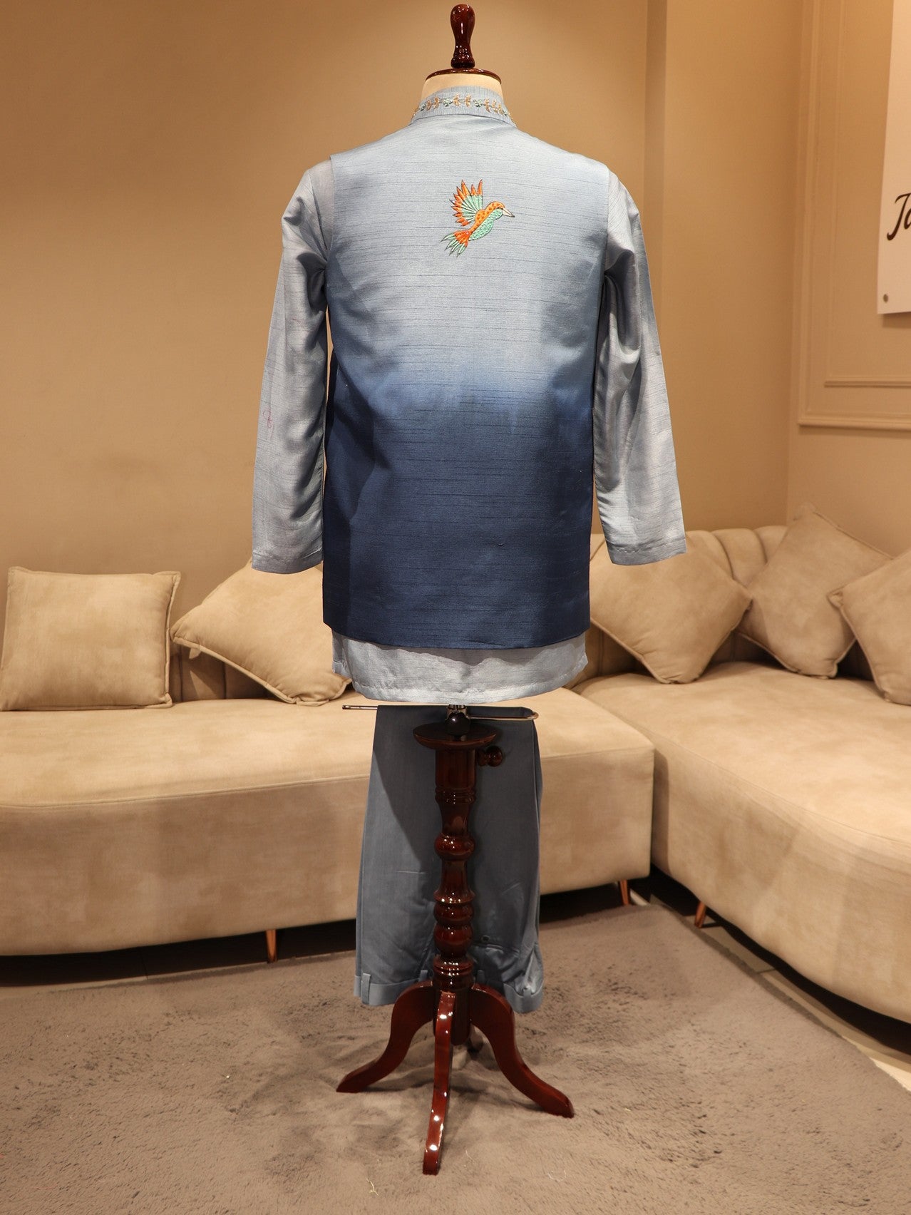 blue shaded hand painted mens indo western