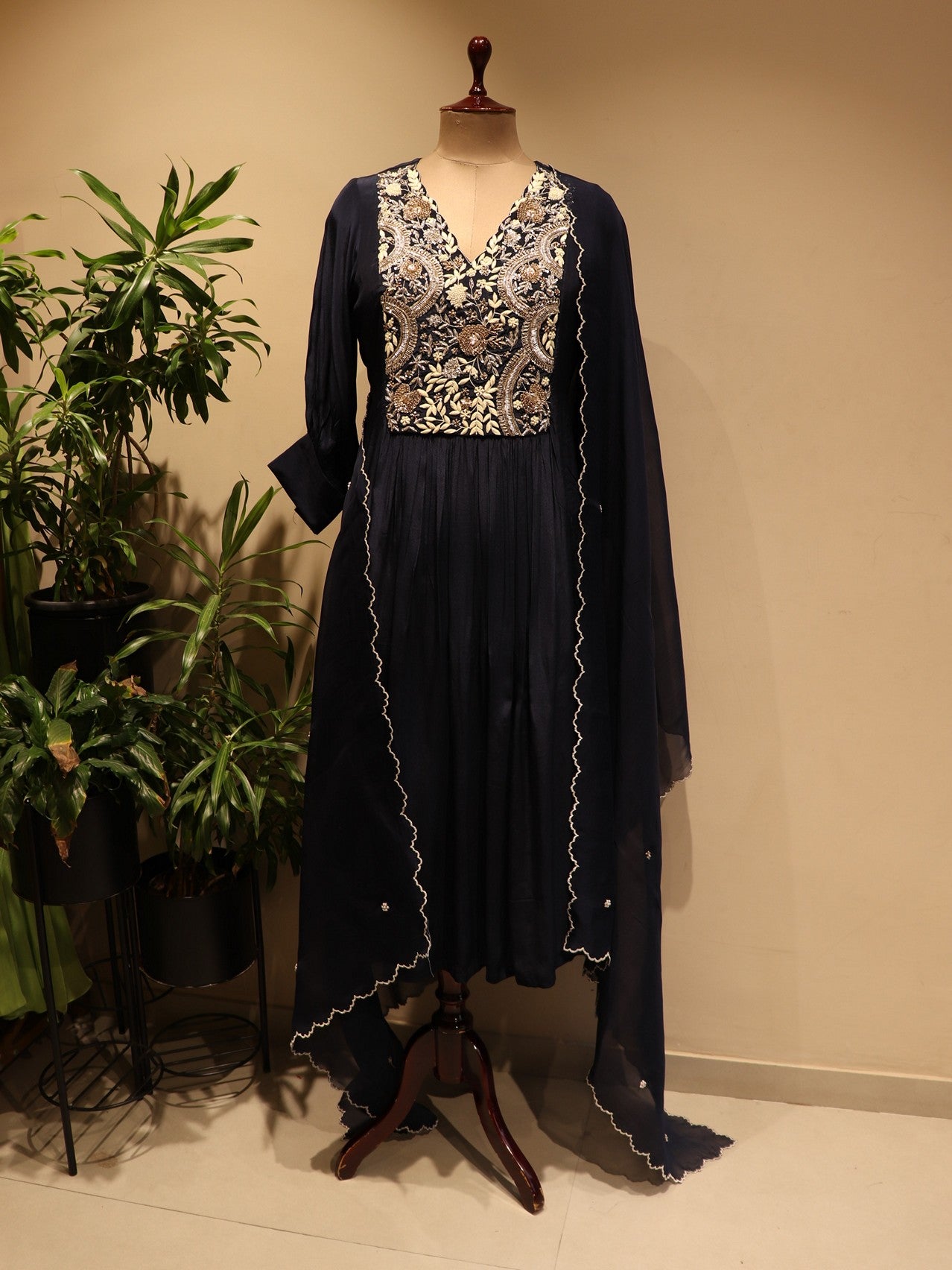 navy blue kurta pants dupatta