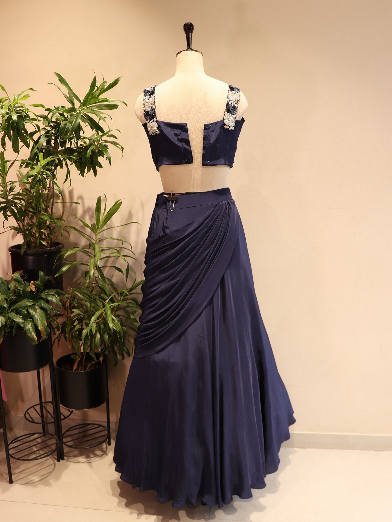 Navy blue crop top with skirt