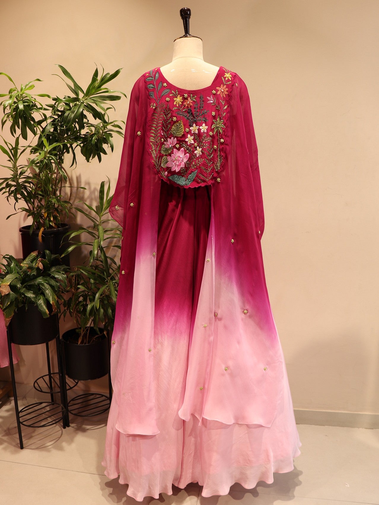 wine pink shaded cape top with skirt