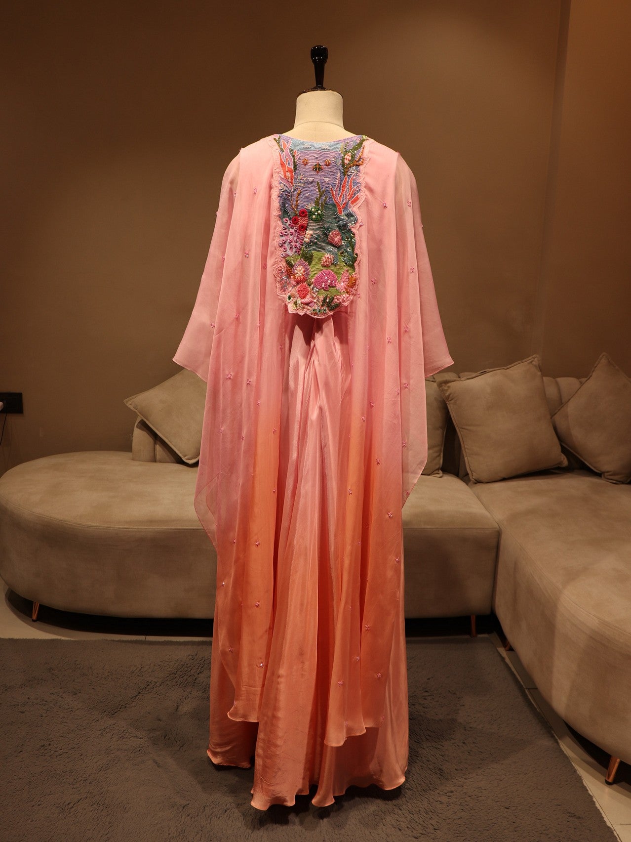 Pink peach shaded cape with gown