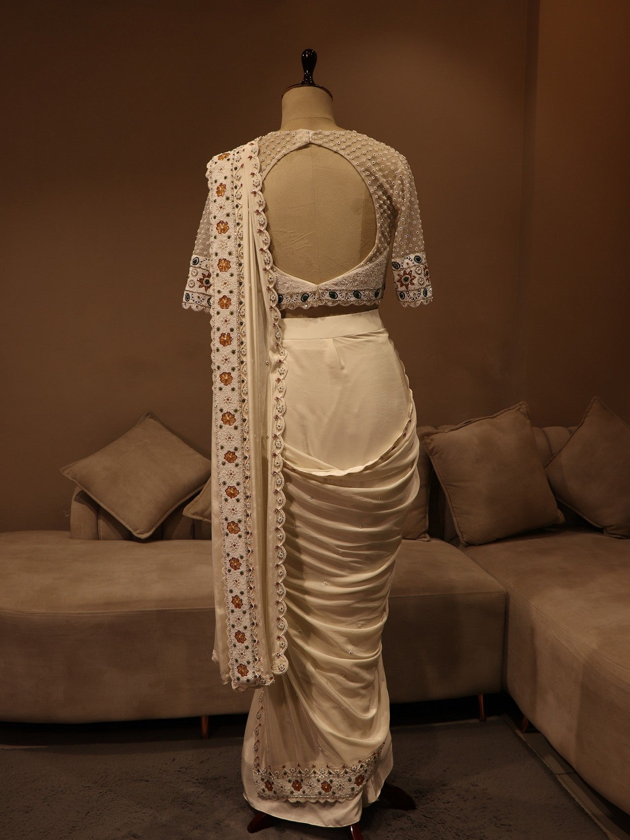 Pearl white drape saree
