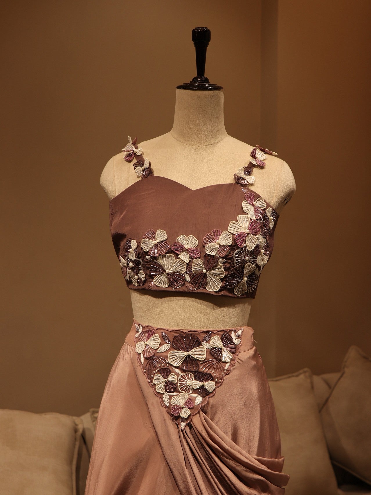 Brown shaded crop top skirt