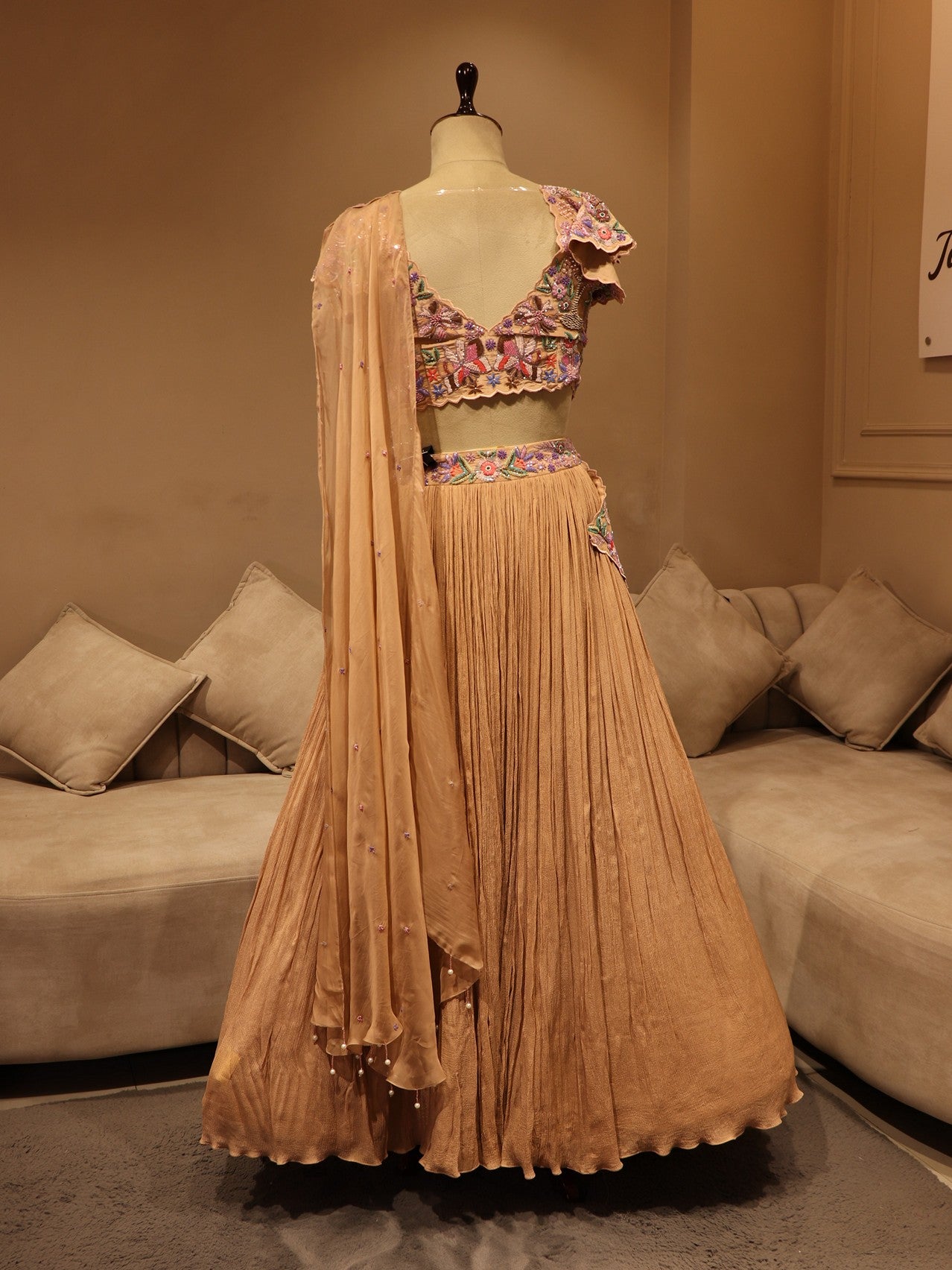 champagne gold peacock lehenga set