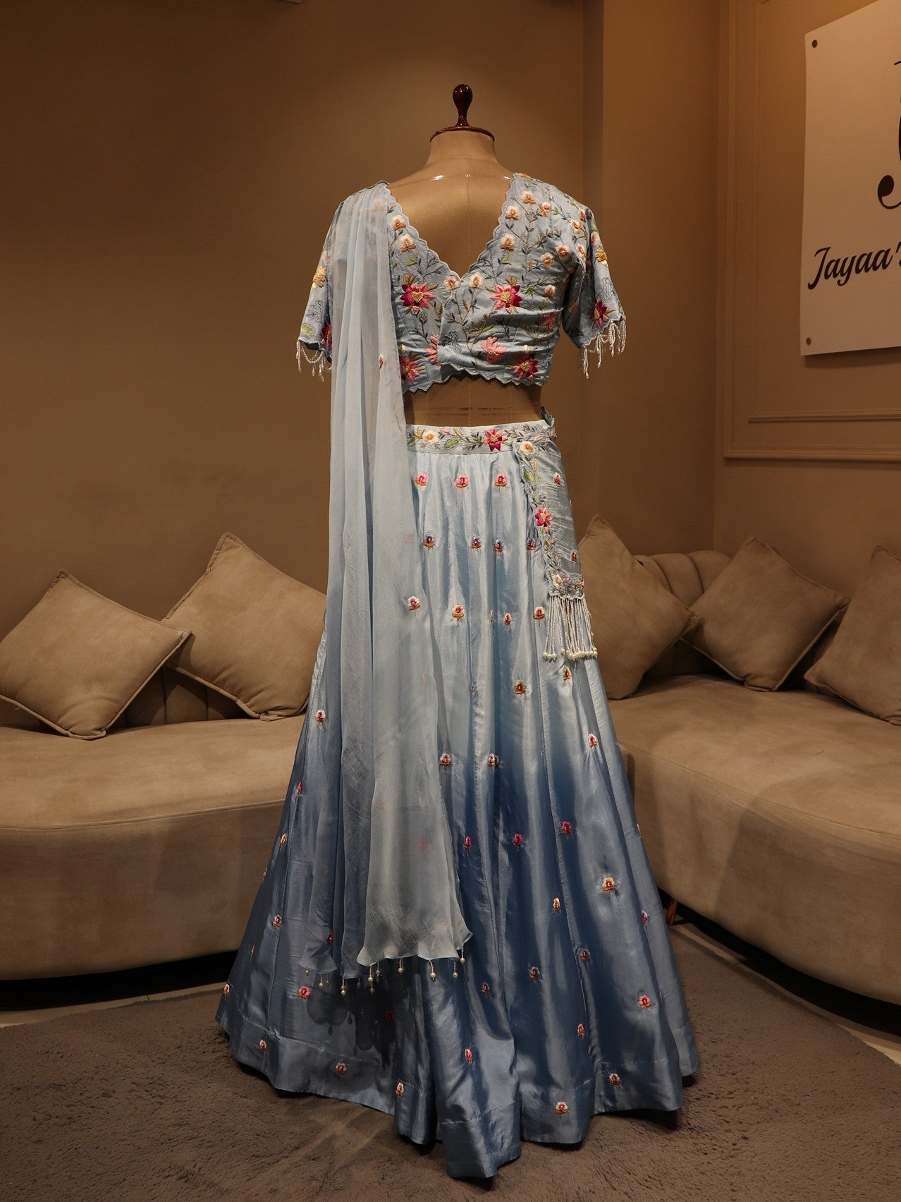 powder blue shaded embroidered lehenga set