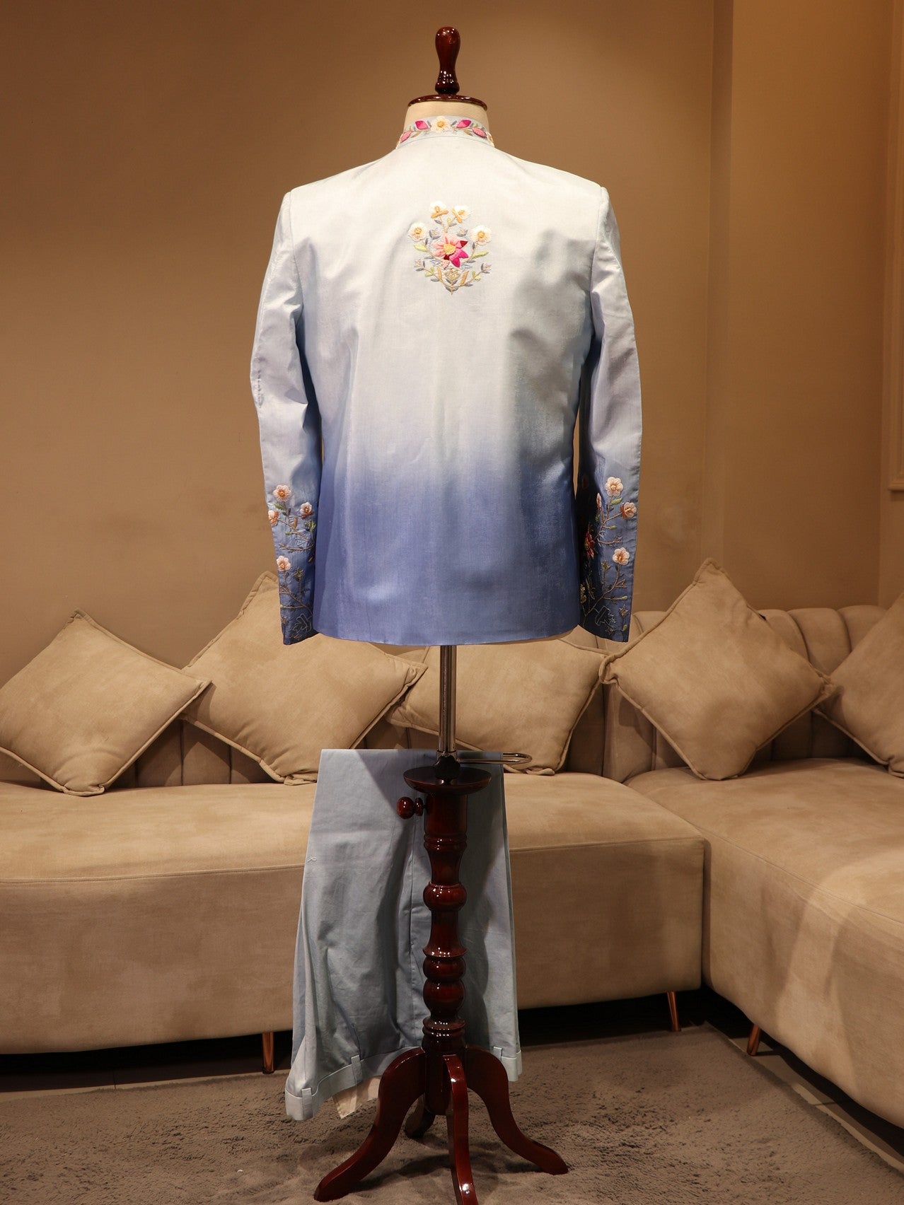 powder blue shaded mens jodpuri with pants