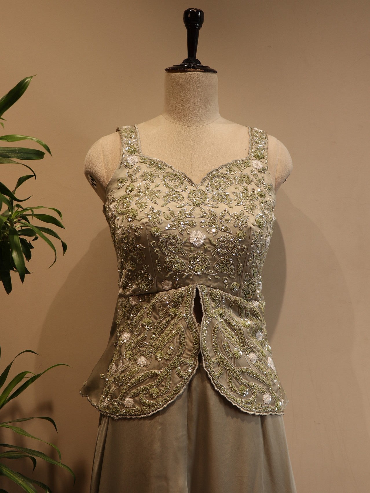 olive green peplum with plazo