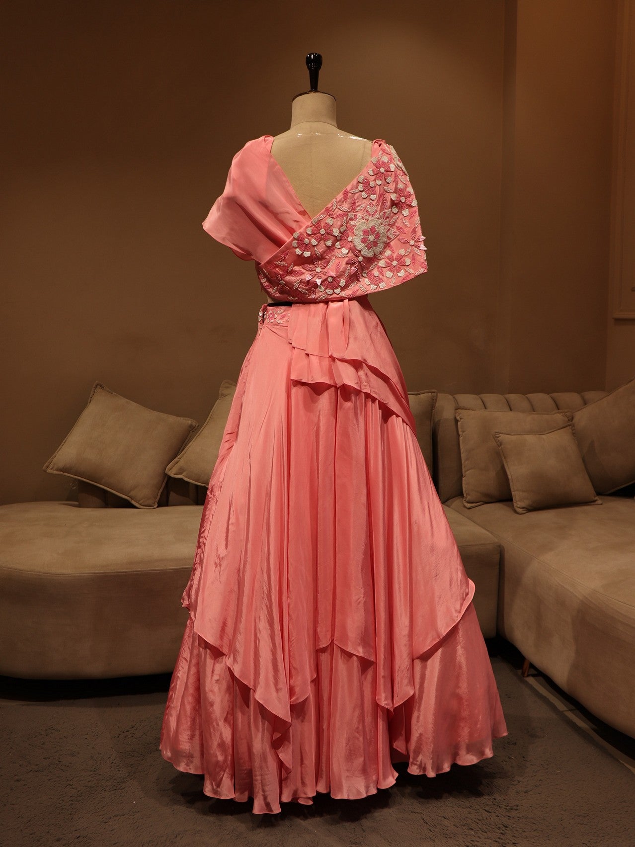 pink cape top with skirt