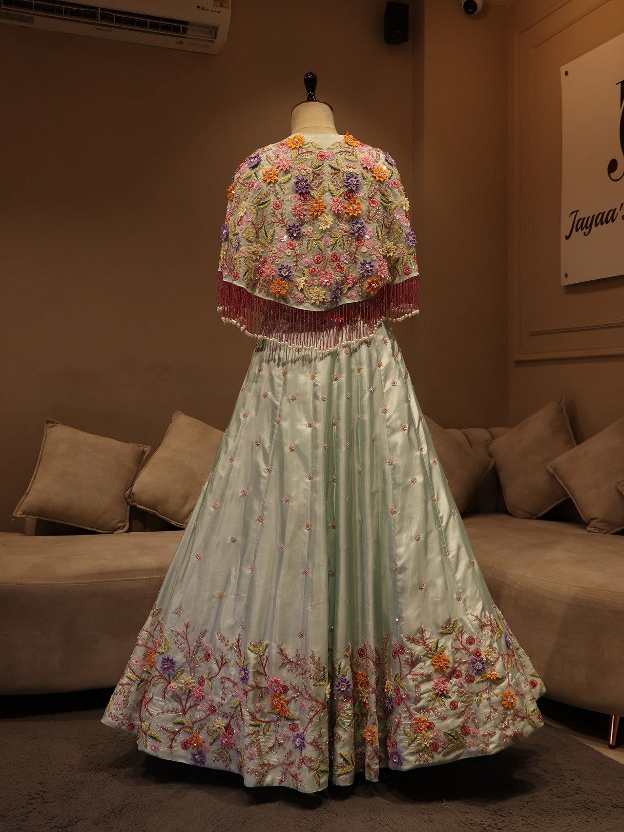 powder blue cape top skirt