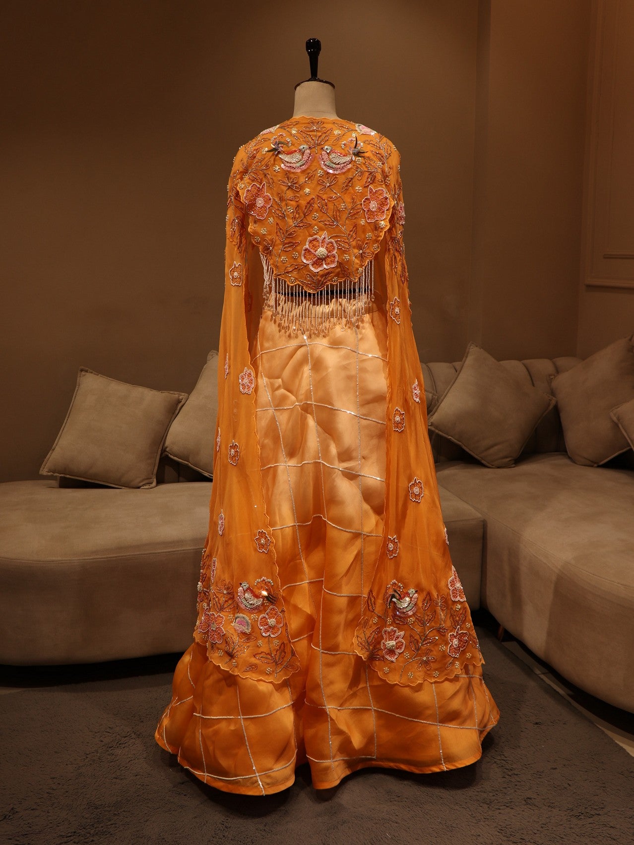 Rust orange shaded cape top skirt