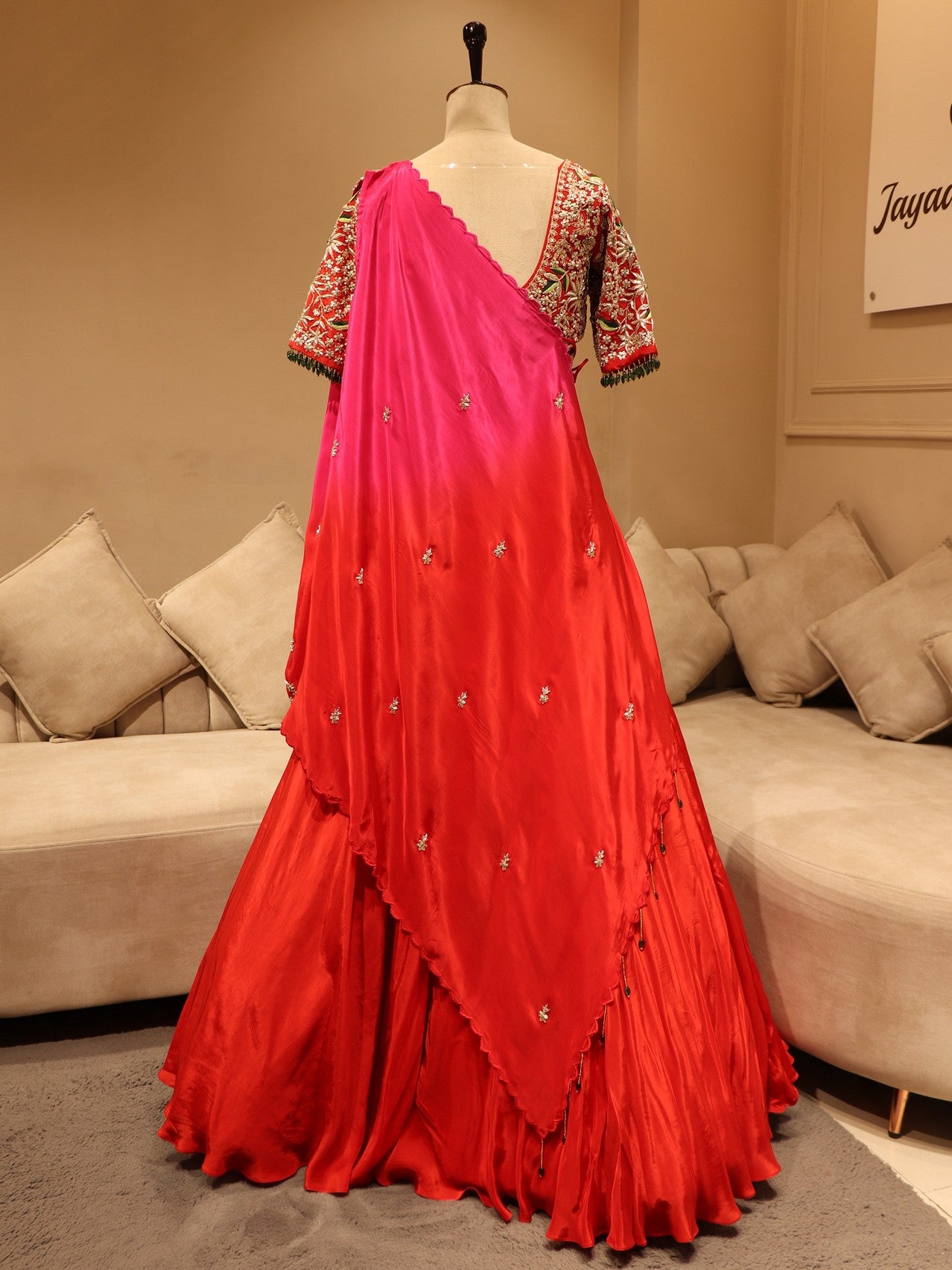 orange pink shaded zardosi lehenga set