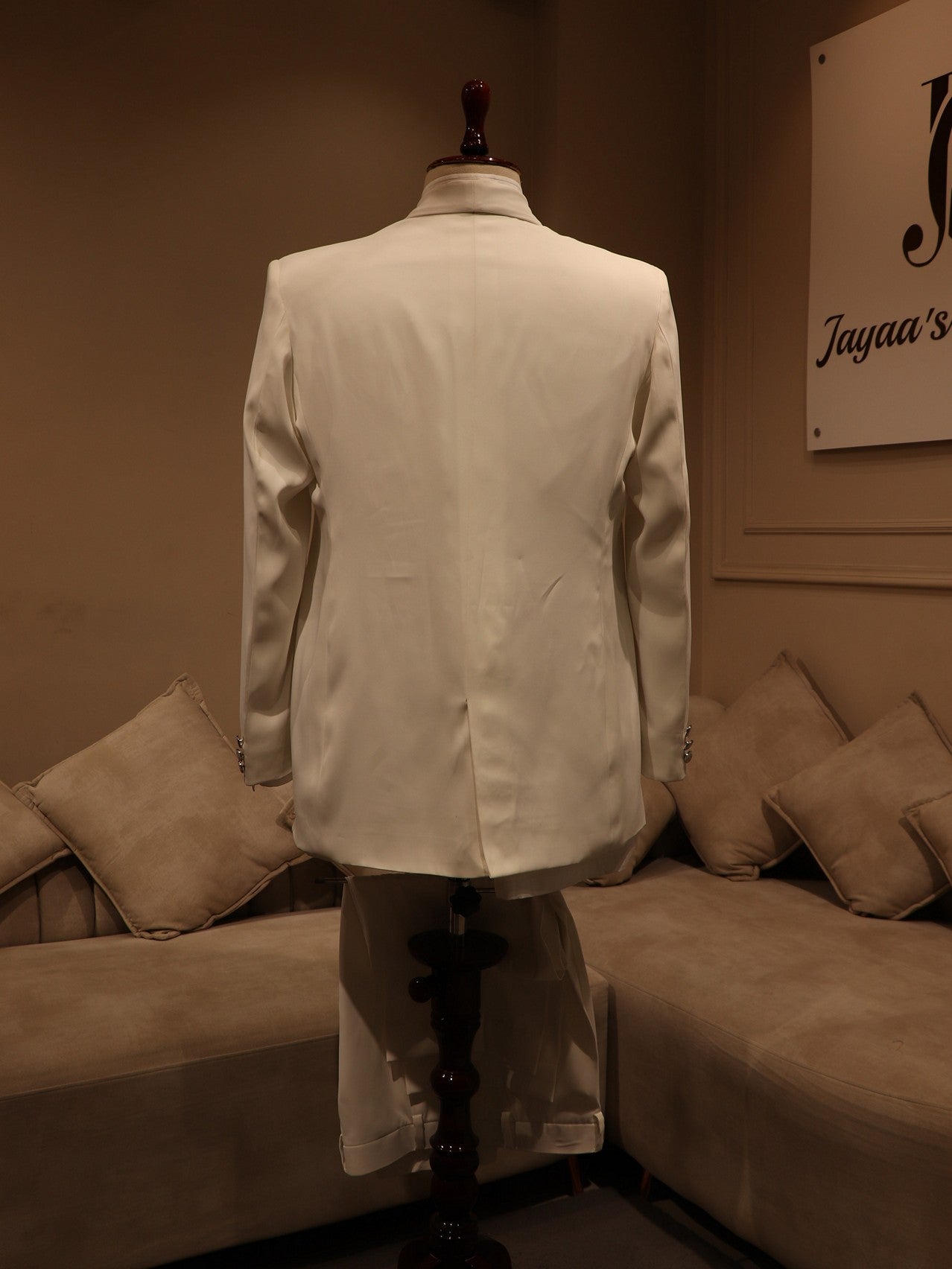 white embroidered tuxedo set