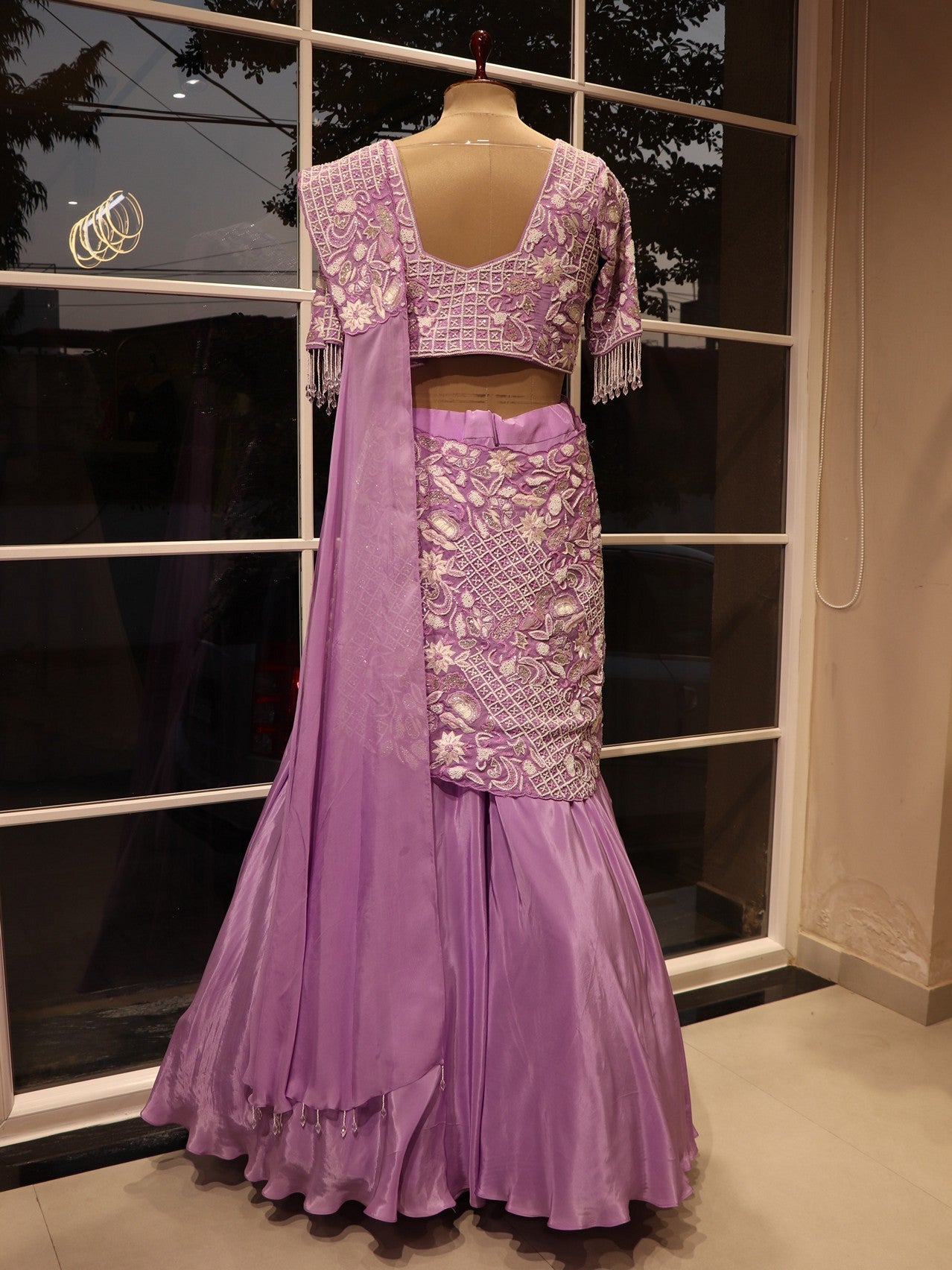 Lavander drape lehenga set