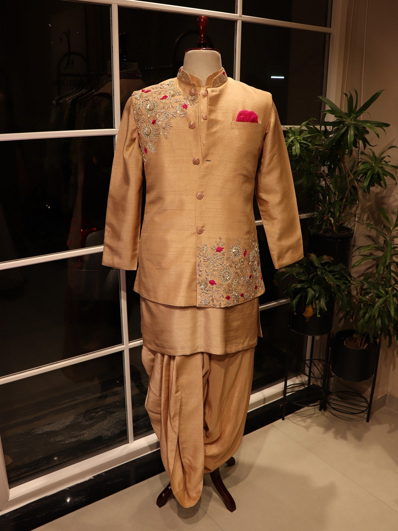 champagne gold mens indo western with dhoti