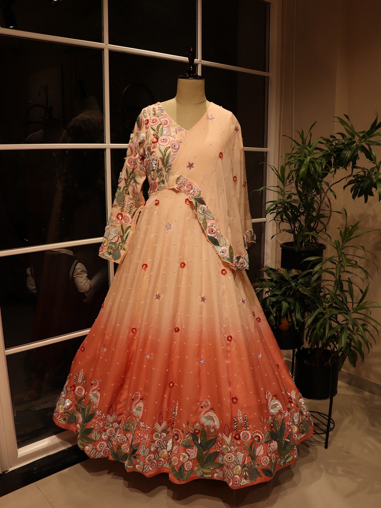 Peach rose gold 3d crane gown