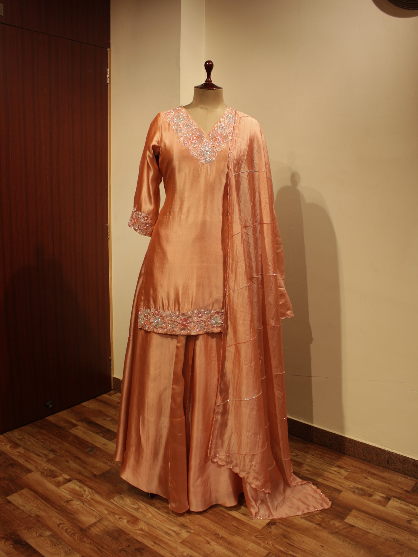 Peach kurta skirt with dupatta