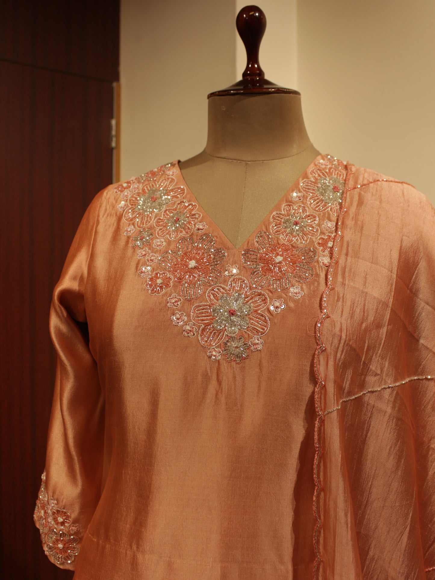 Peach kurta skirt with dupatta