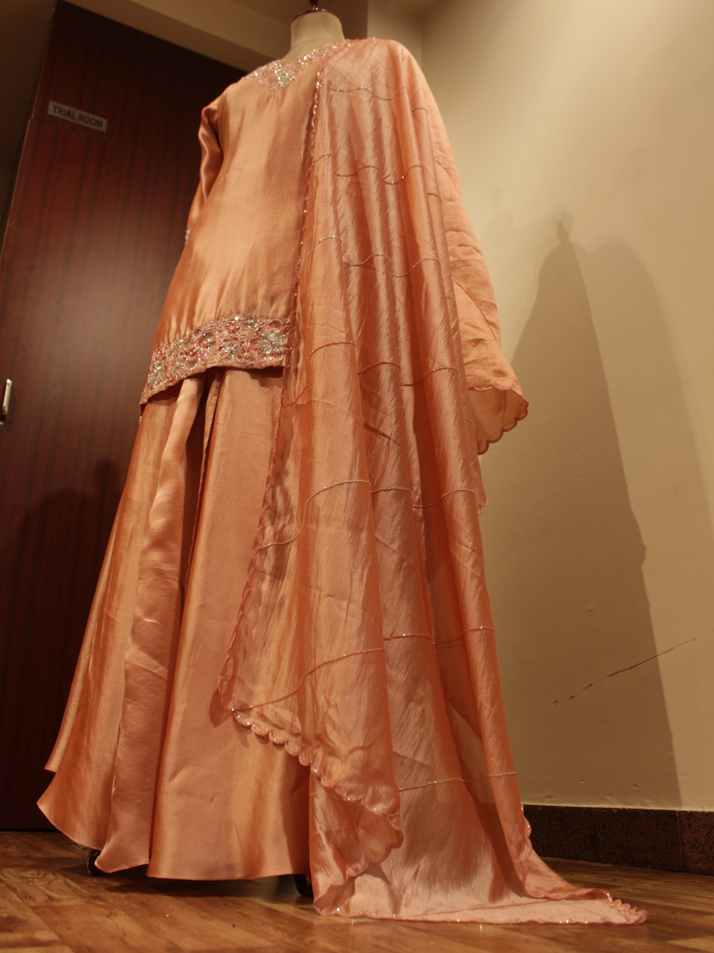 Peach kurta skirt with dupatta
