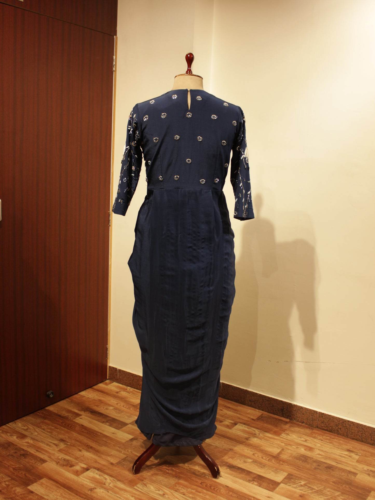 Midnight blue drape gown