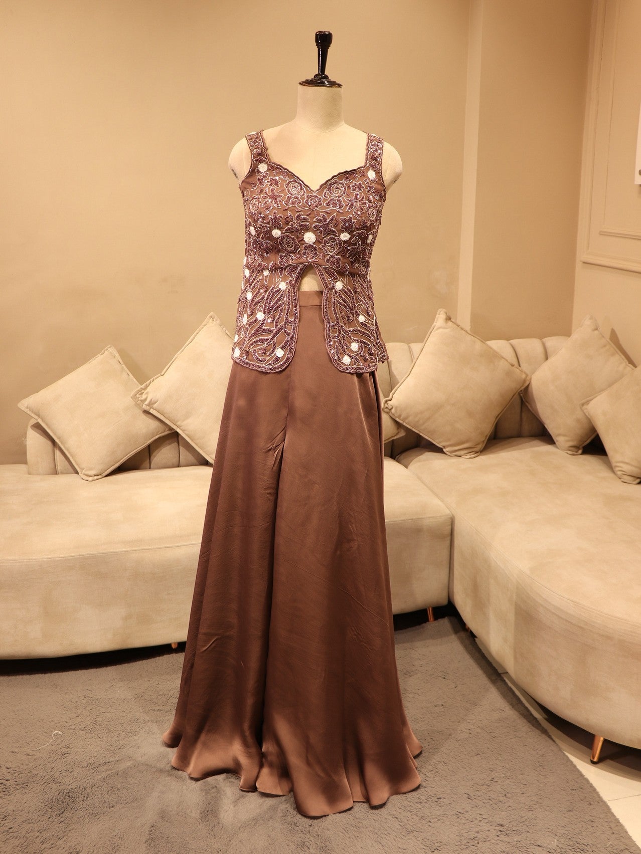 Brown peplum top with plazo