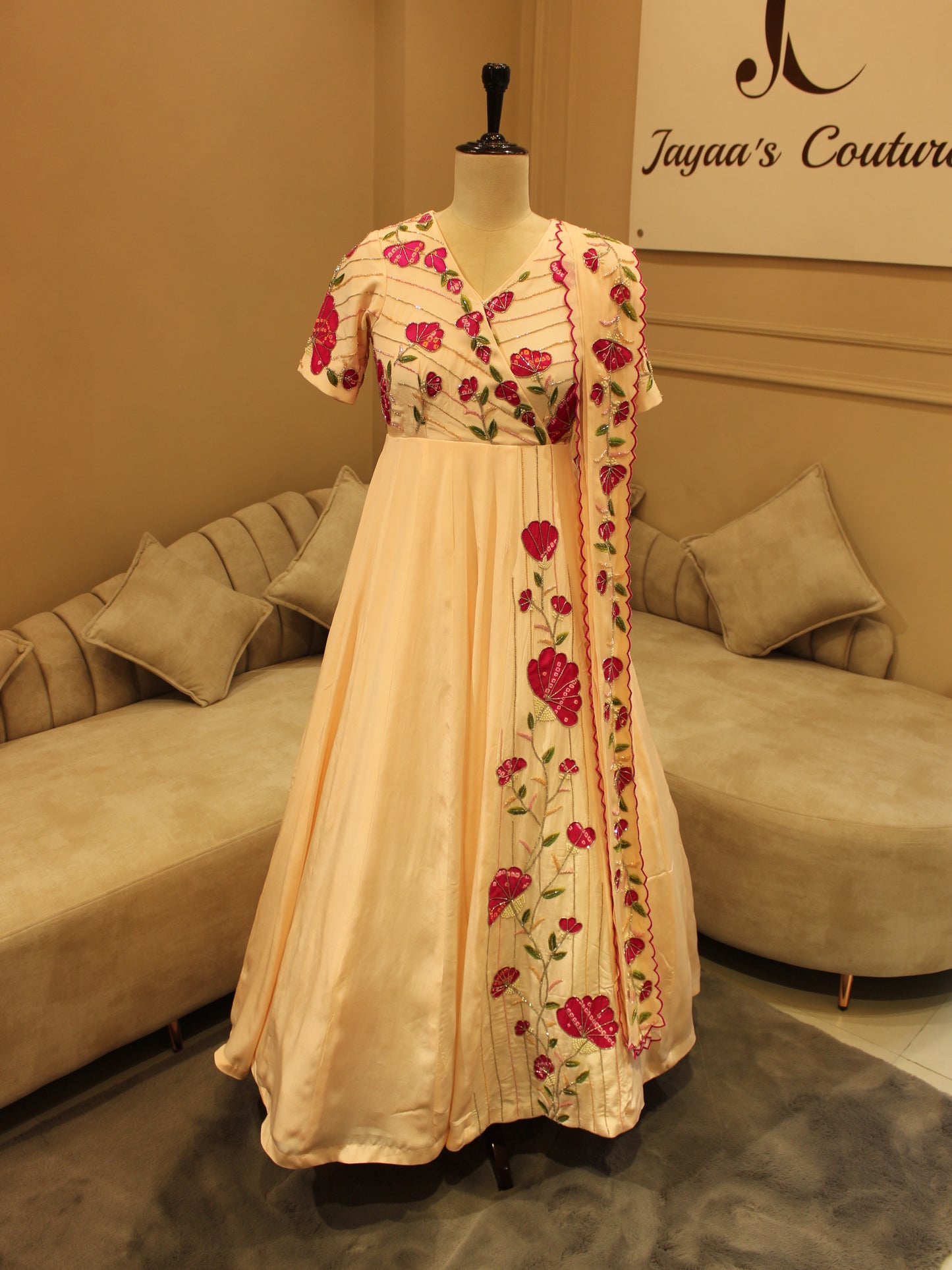 Pastel peach applique gown