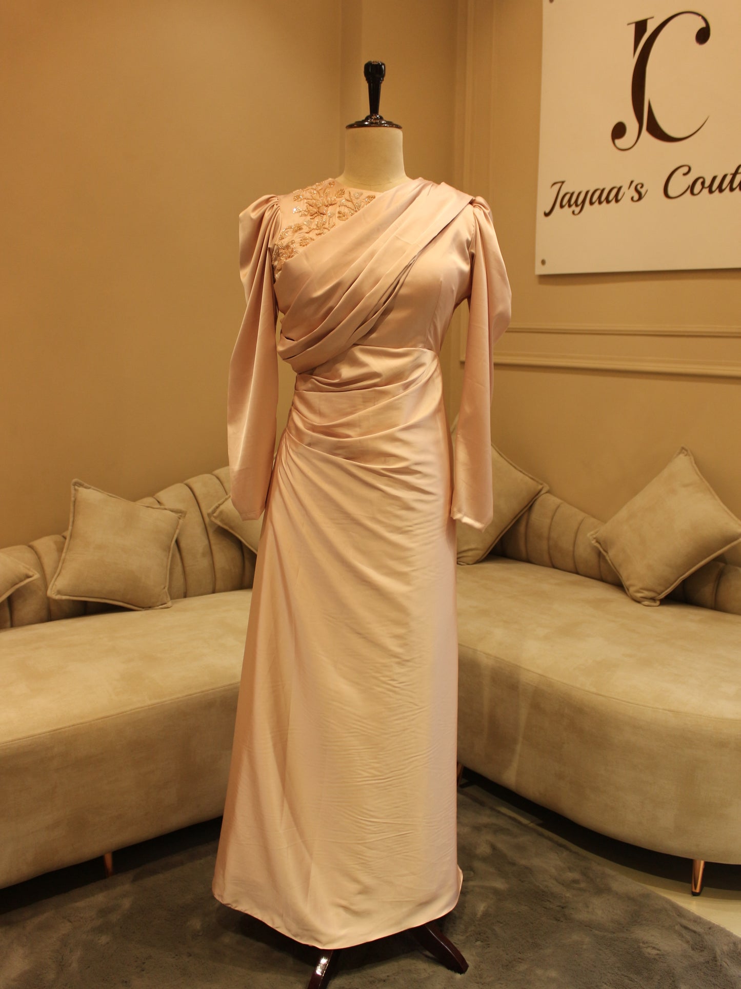 Peach drape gown