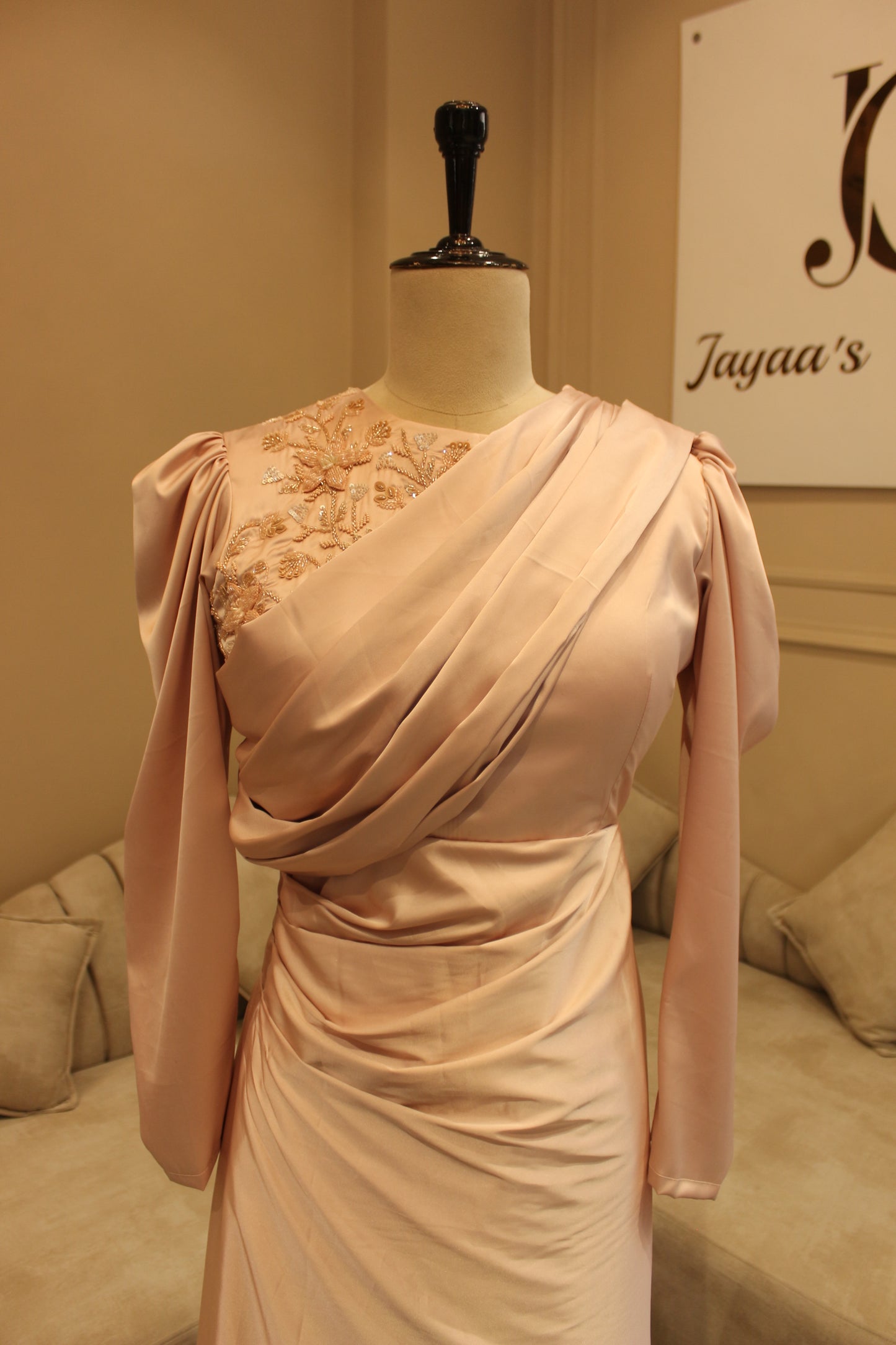 Peach drape gown