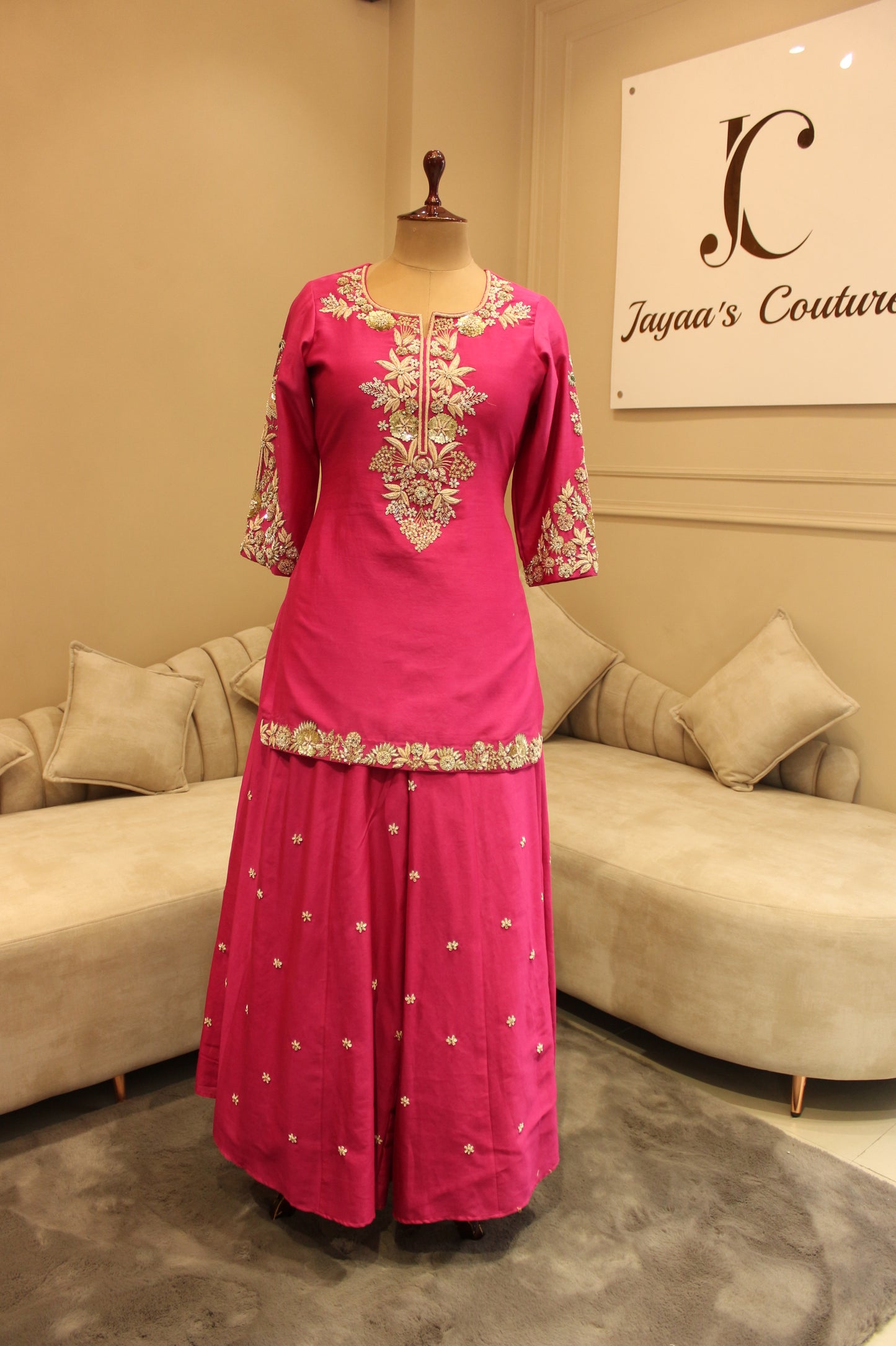 Rani embroidered kurta with skirt & dupatta
