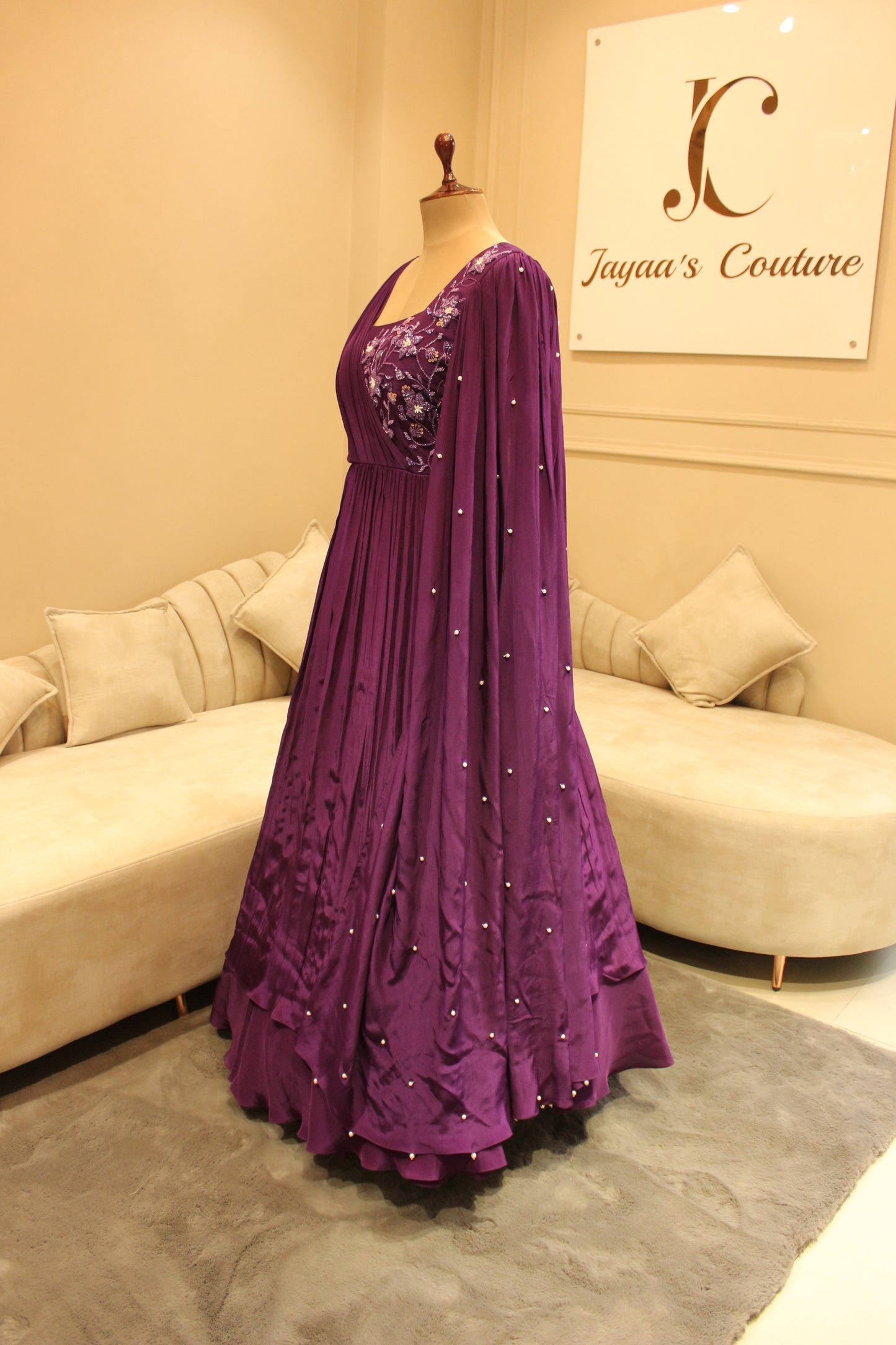 Purple gown with long sleeves