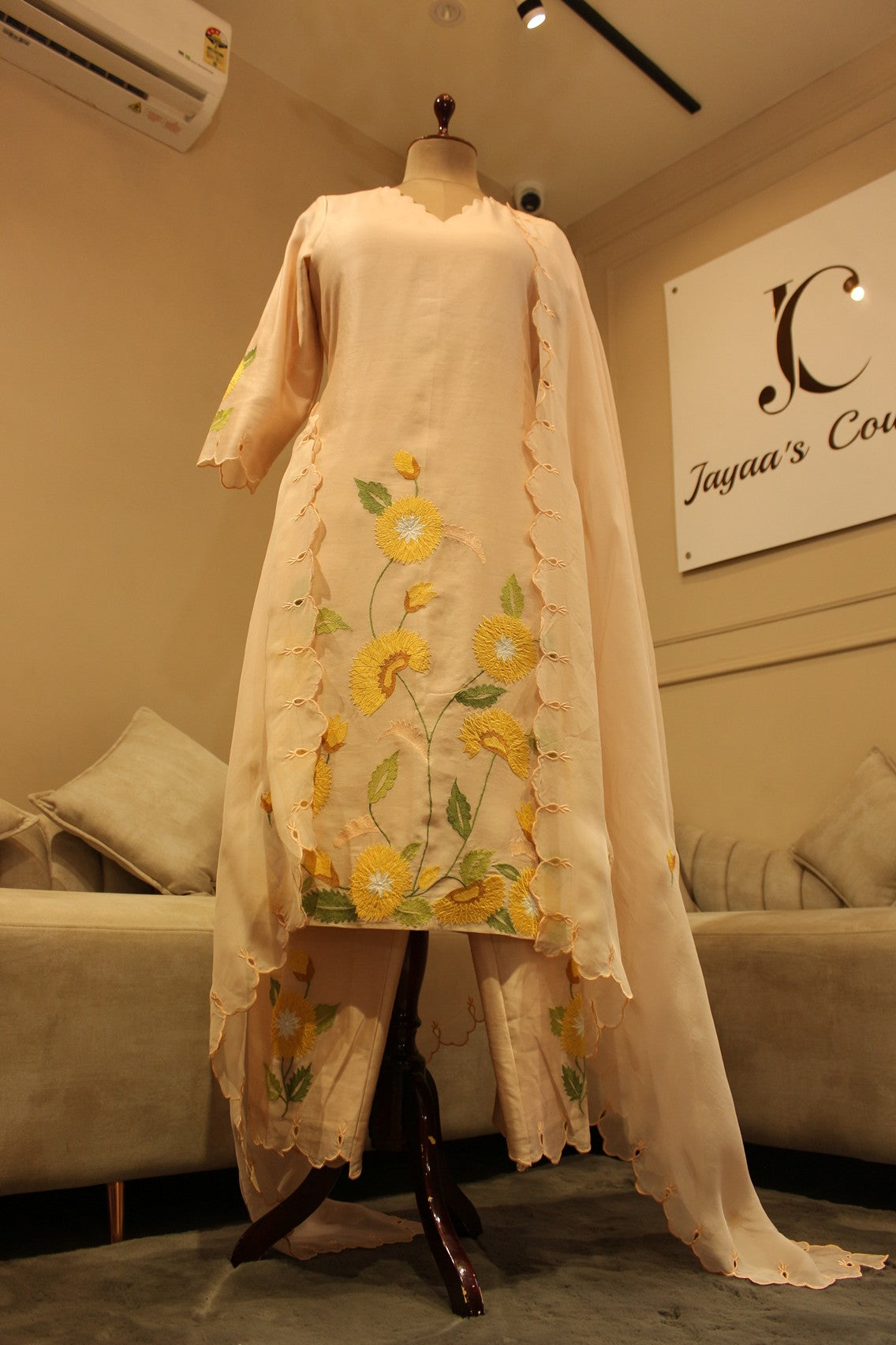 Pastel peach kurta pants dupatta