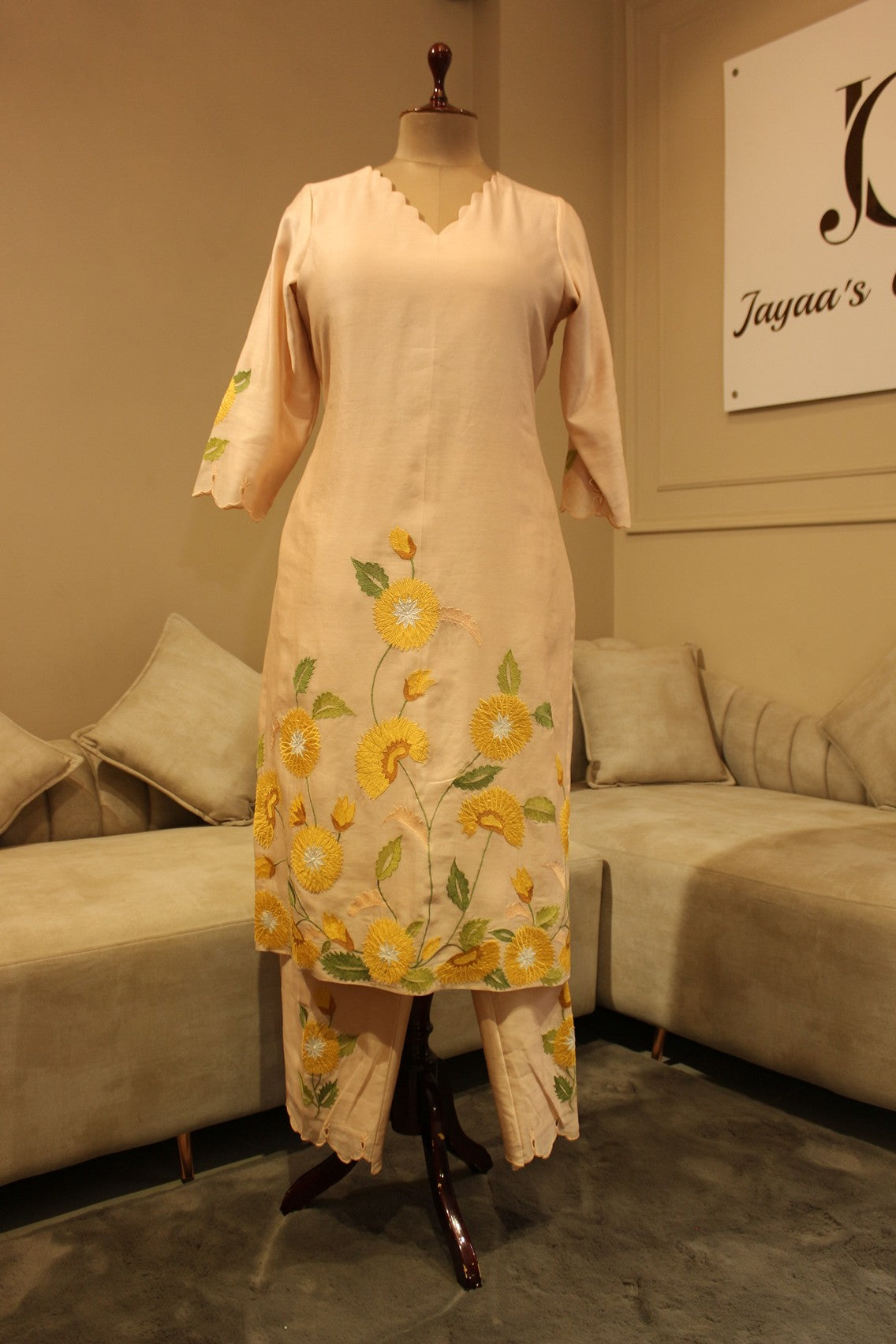 Pastel peach kurta pants dupatta