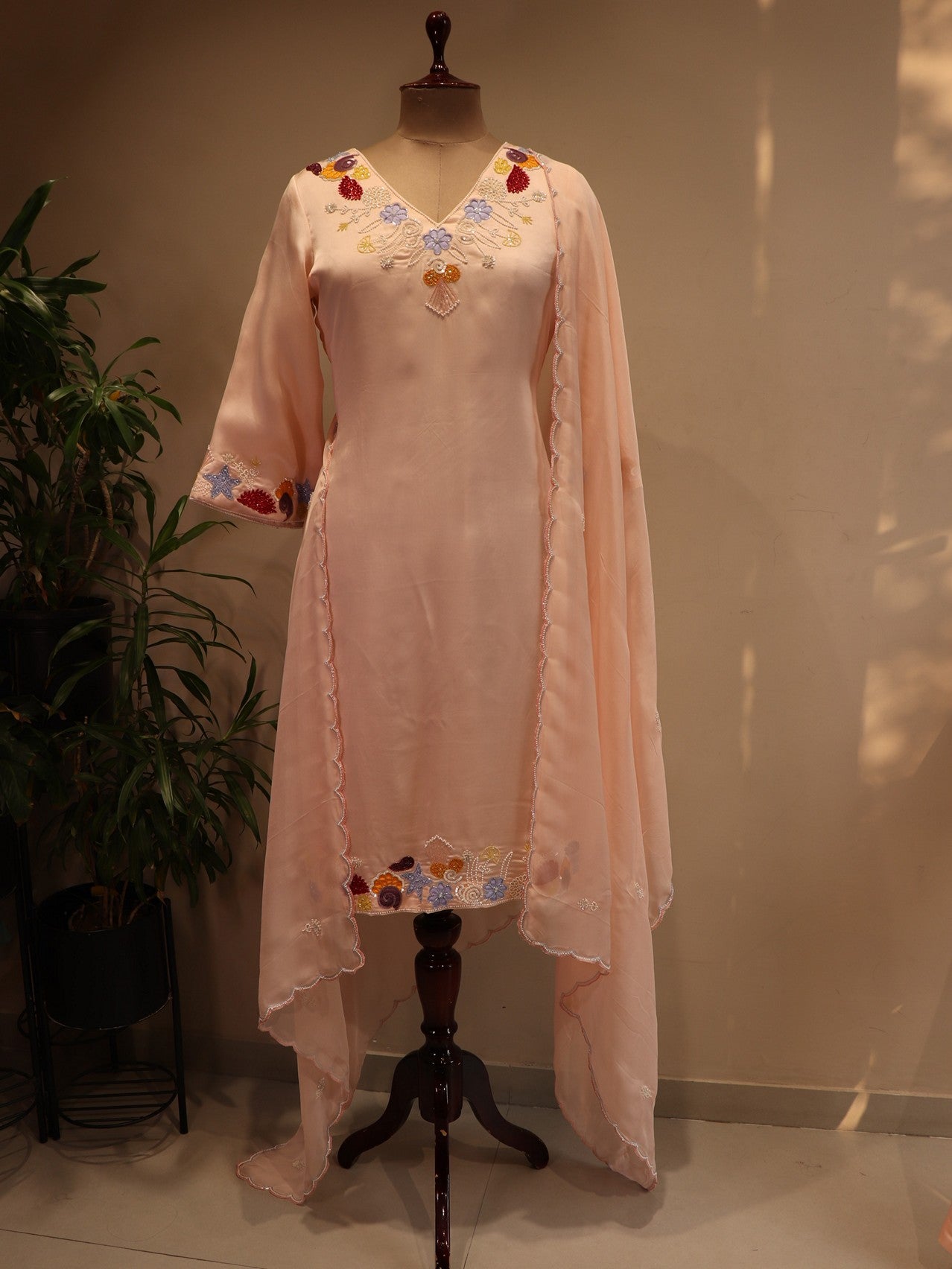 Blush pink kurta pants dupatta