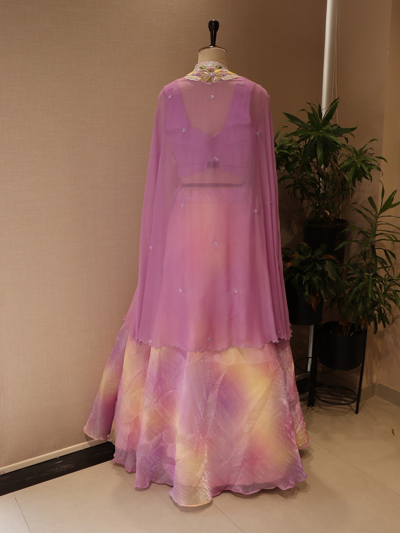 lavander multi shaded crop top skirt cape